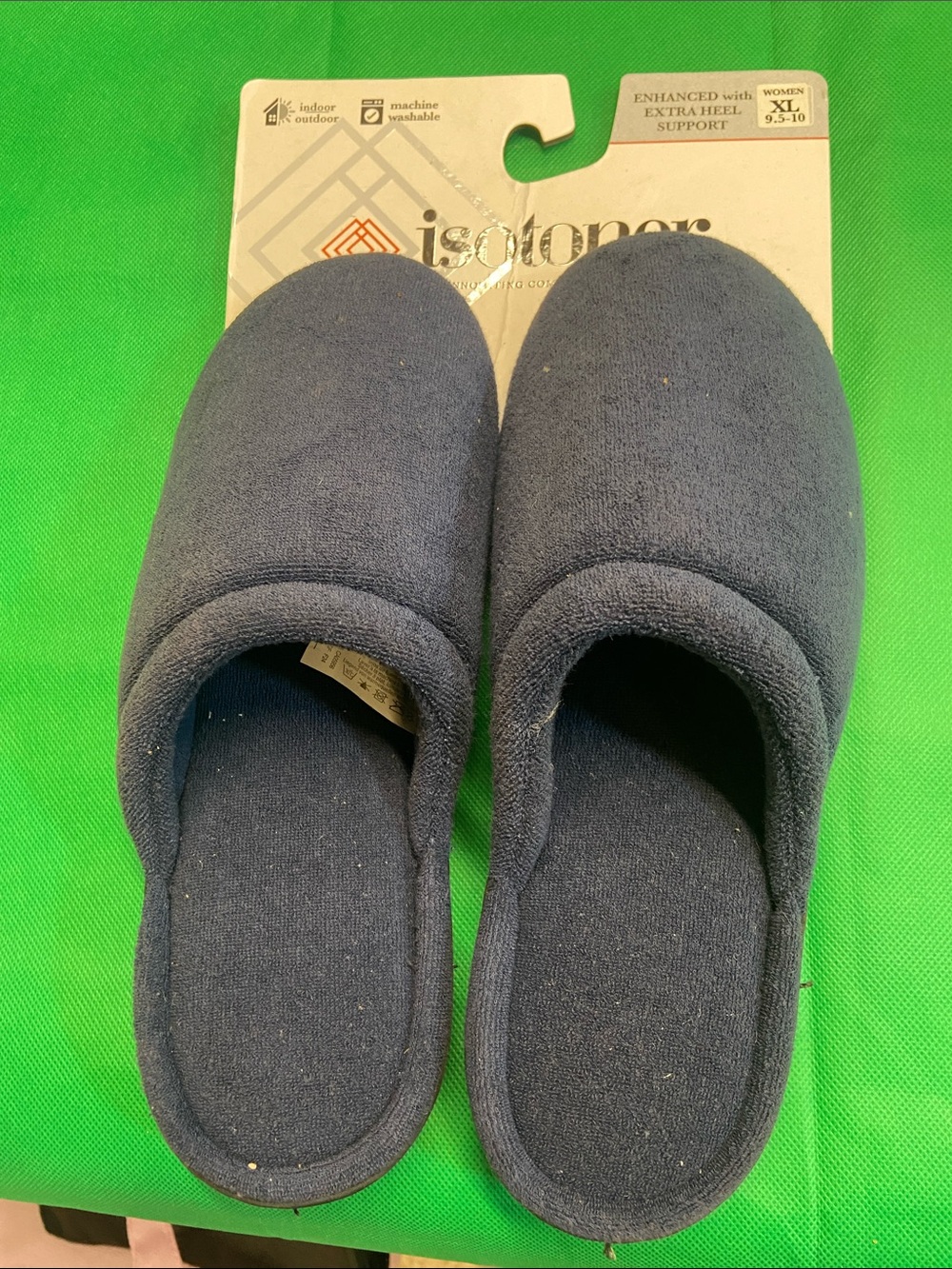 isotoner Women’s Navy Plush Slip-On Slippers